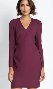 Trina Turk Women's Size 6 Burgundy V-Neck Puff‎ Sleeve Knee Length Dress