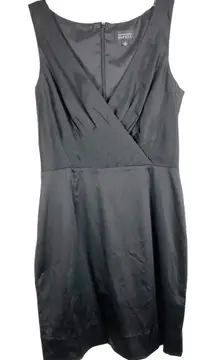 Adrianna‎ Papell Size 10 Dress Black Satin Sleeveless V Neck Knee Length 1543