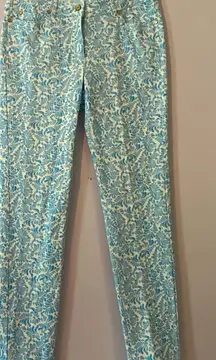 J.McLaughlin Blue White Floral Patterned Pants Preppy Slacks Straight Women's 6