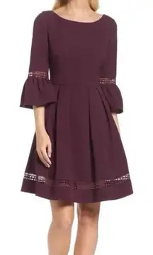 NWT‎ Eliza J Purple Fit Flare Bell Sleeve Stretch Dress Pockets Size 22W