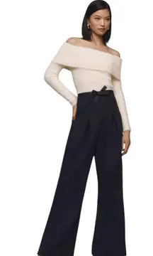 ANTHROPOLOGIE Corset Bow Pleated Wide Leg Trousers Black Size 6 NEW