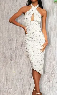 Lulu’s Bouquet Days White Floral Print Asymmetrical Midi Dress XL