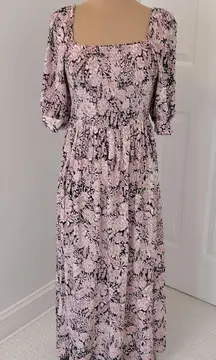 Something Navy Floral Smocked Maxi/Midi Dress Pink Navy