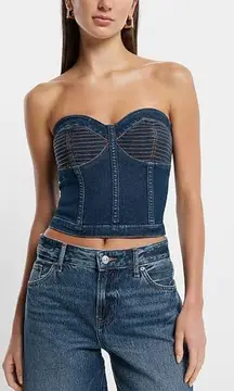 EXPRESS NWT  Denim Stitched Corset Cropped Tube Top Size S