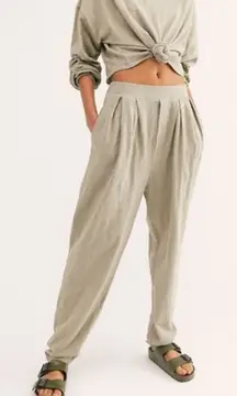 Free People Pleated Jogger Lounge Pants Olive Green Cotton Blend Size Small