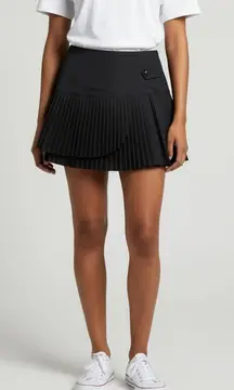 VTG Y2K Pleated Accordian Layered Mini Skirt Sz JR L Black Zip Back School Girl