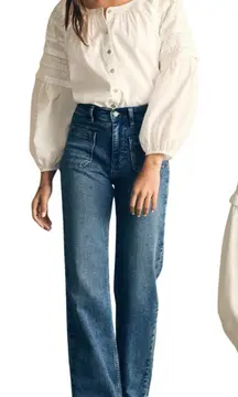 Faherty Enna Button Up Blouse Top Womens XXS White Boho Flowy Organic Cotton NWT