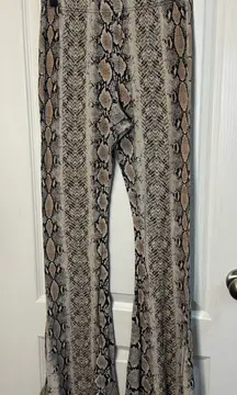 PrettyLittleThing Beige and Black Snakeskin Flare Pants