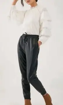 NWT Avec Les Filles Anthropologie‎ Black Vegan Faux Leather Jogger Pants Size XS