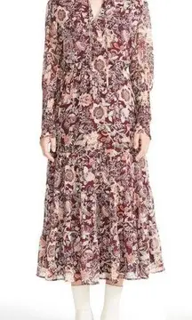 BB Dakota Long Sleeve fancy that floral maroon midi dress | XS