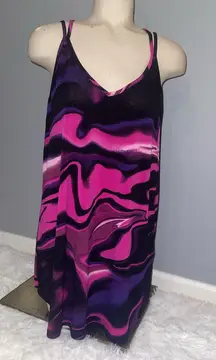 Lularoe Daniella Cross Back Tank Shirt purple black marble abstract Medium top