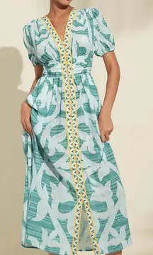 Puff Sleeve V Neck Midi Dress M