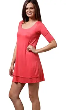 Luxe Coral Key Hole Back Scoop Neck Stretch Casual Dress Women Sz M