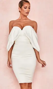 House of CB AISHA IVORY SATIN‎ STRAPLESS DRESS Sz L NWT Sweetheart Neckline