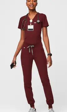 FIGS Medical Scrub Set Catarina Top Zamora Jogger Burgundy Size XS Womens