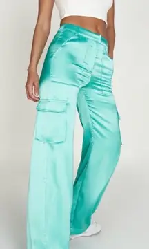MESHKI Amaya Satin Cargo Pants Mint Green size xl maximalist feminine fun