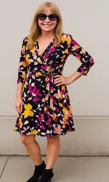 Diane von Fürstenberg Silk Wrap Dress 10 Floral Print Long Sleeve Iconic DVF‎
