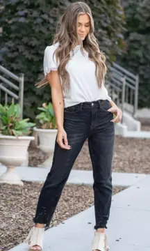 Judy Blue Black Knoxville High Waisted Destroyed Hem Cropped Straight Jeans