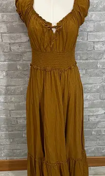 Old Navy  bohemian Swiss dot tiered maxi dress in a miners gold