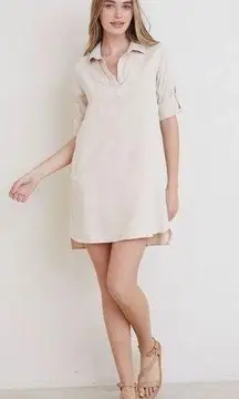 Sharagano NWT A Line Rolled Tab Sleeve Mix Hemline Pullover Shirt Dress 8