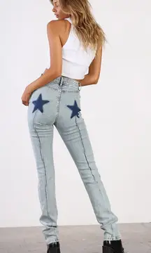 REVICE High Rise Light Blue Jeans with Star Details
