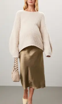 Ripe Lexie Gold Satin Slip Pull On Midi Skirt Maternity Size Large