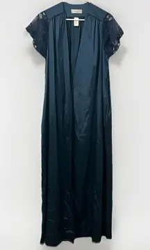 Vintage Christian Dior Lingerie Robe Satin Blue Green Lace Cap  Medium Read