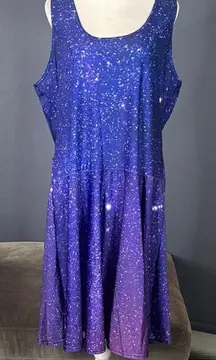 Women’s Purple Galaxy Print Sleeveless Skater Dress Round Neck Size XL
