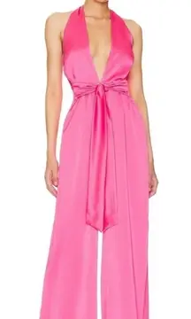 NWT Nookie Utopia Satin‎ Wide Leg Jumpsuit Pjnk Size Small $378