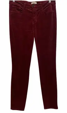 L'AGENCE Maroon Red‎ Cropped Soft Mid Rise Velvet Skinny Pants Jeans Size 30