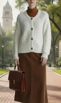 TALBOTS Fuzzy Knit Cardigan with Crested Buttons