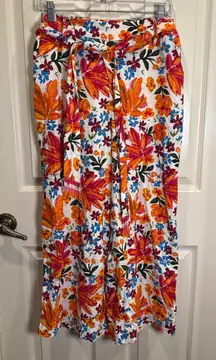 Joie Floral Linen Blend Wide Leg Pants Orange Pink Blue White Size 8