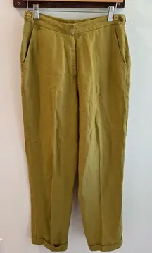 Eileen Fisher 100% Linen Adjustable Waist Olive Green Trouser Pant Small