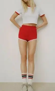 Zara contrast piping shorts sporty old school style red Sz small