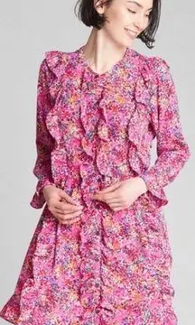 Pink Ruffle Long Sleeve Floral Dress