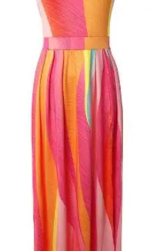 Chic Me Rainbow Pink and Yellow Off Shoulder Party Maxi Dress SZ L