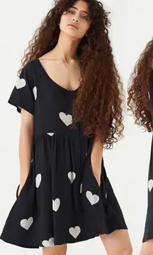 Lazy Oaf Monochrome Heart Spot Dress Black Babydoll Side Pockets