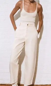 Gia Straight Wide Leg Barrel Jeans Pants in Natural