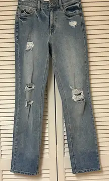 KanCan Women’s Blue Straight Leg Distressed Jeans - Size 3/25 - VGUC