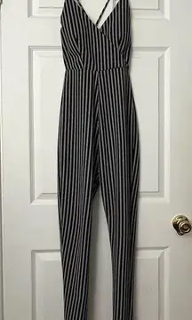 Trac Pinstripe Slim Leg Jumpsuit - Size S