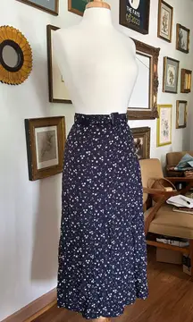 Vintage  Navy floral Belted midi skirt