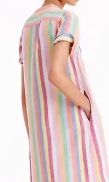 J. Crew Short Sleeve Cotton Linen Blend Dress in Pastel Striped Size XS