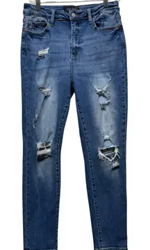 Judy Blue Boyfriend Fit‎ Jeans Women Size 11/30 Blue Denim Distressed Stretch
