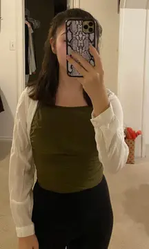 Silk Olive Green Open Back Spaghetti Strap Summer Bodysuit Size 4