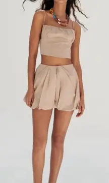 Zara Tan Draped Gathered Mini Bubble Balloon Skirt High Waist Women’s XS Prep