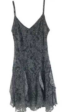 Amisu Black & White Sleeveless Spaghetti Strap Dress With Ruffled Hemline 36