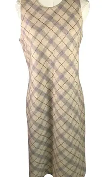 Willi‎ Smith Petite Wool Dress Plaid Sleeveless Beige Purple 10P Career Italy