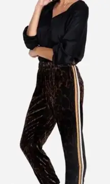 Johnny Was Velvet Leopard Print Silk Blend Pull On Side Stripe Joggers Large