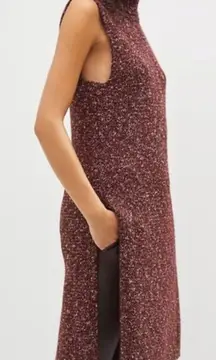 Anthropologie Flowy Maxi Tunic Sweater Sleeveless Turtleneck in Wine Size S