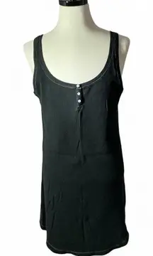 Victoria's Secret Black Ribbed Henley Tank Dress L G Sleepwear